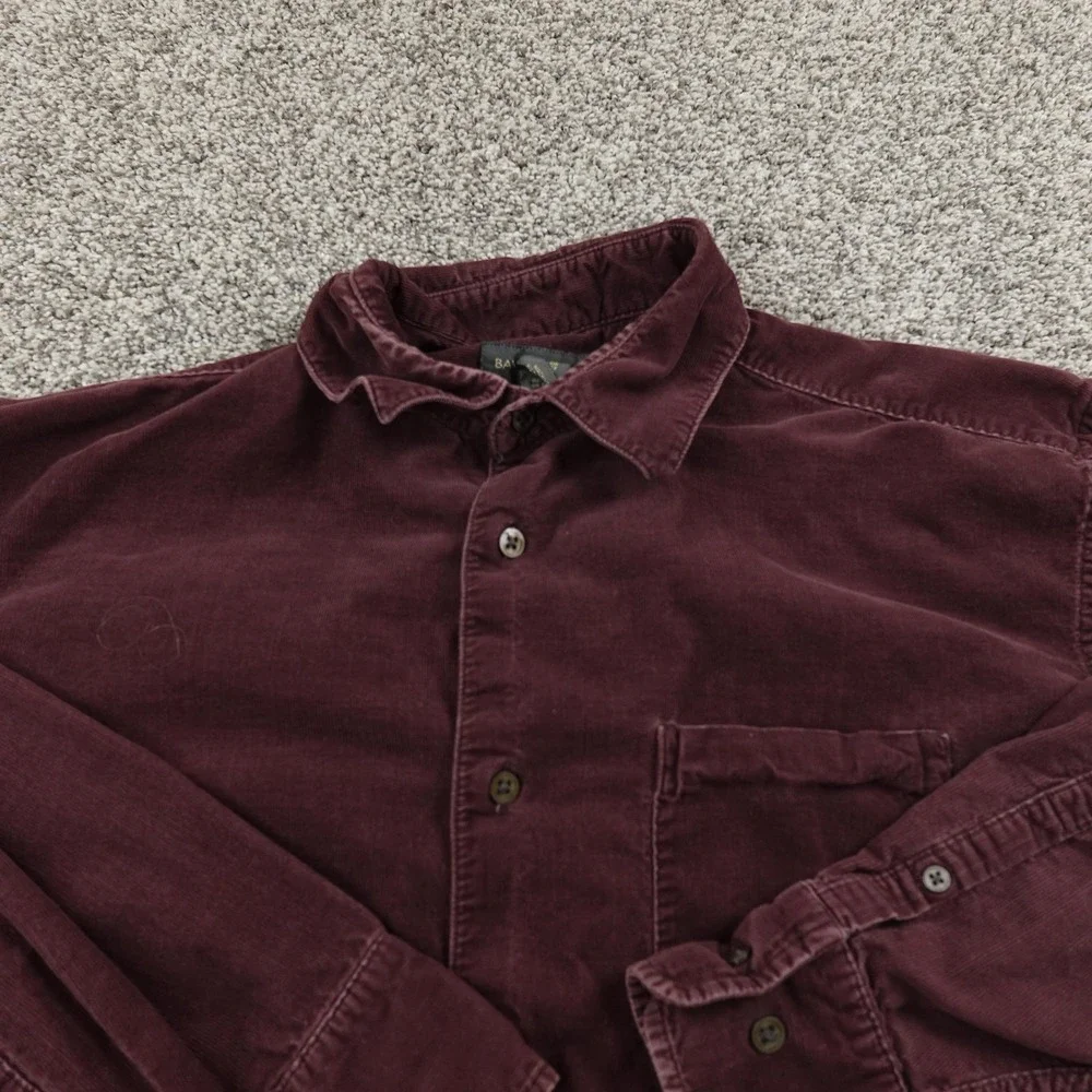 VTG Banana Republic Shirt Mens L Red Purple‎ Corduroy Button Up Long Sleeve Y2K